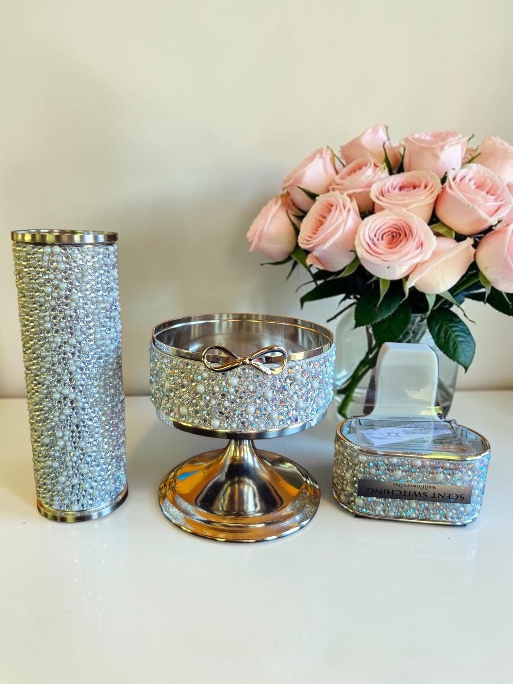 NEW! Bath & Body Works Silver Gems Pearls And Bow 3 Piece Set